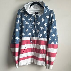 Vtg American Flag USA Red White Blue Zip Sweatshirt Hoodie 2XL Holiday July 4th